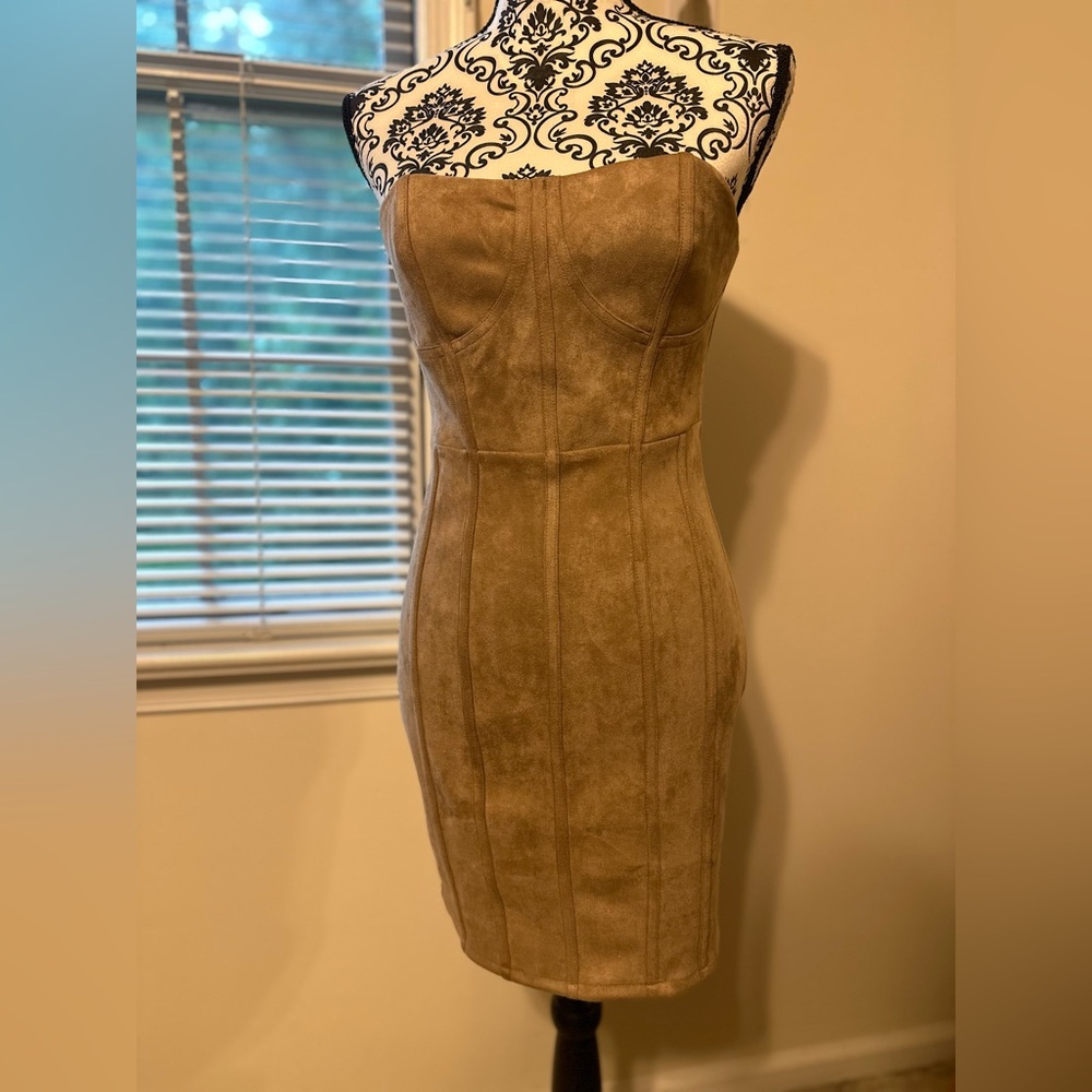 NWT FashionNova Camel Suede Mini Dress